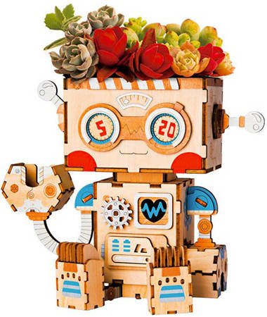 ROBOTIME 3D Wooden Puzzle - Robot Flower Pot