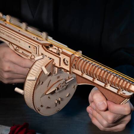 ROBOTIME Drewniane Mechaniczne Puzzle Model 3D - Pistolet Maszynowy Thompson