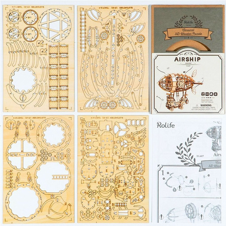 ROBOTIME Drewniane Puzzle 3D - Sterowiec Steampunk