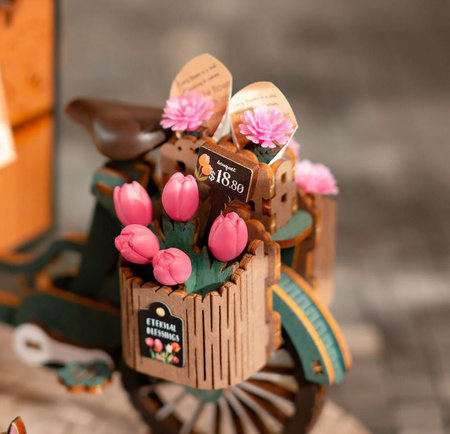 ROBOTIME Składany Drewniany Model Puzzle 3D Wózek Z Kwiatami