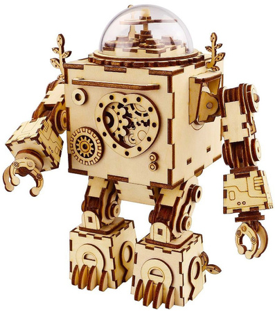 ROBOTIME Drewniane Puzzle 3D - Pozytywka LED Steampunk Robot