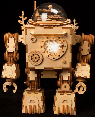 ROBOTIME 3D Wooden Puzzle - Steampunk Robot LED Music Box