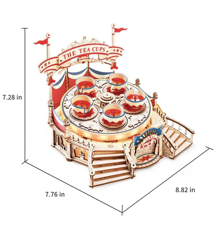 ROBOTIME Drewniane Puzzle 3D - Pozytywka Obrotowe Filiżanki