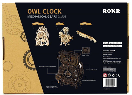 ROBOTIME Wooden 3D Puzzle - Owl Clock