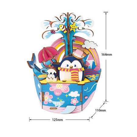 ROBOTIME Drewniane Puzzle 3D - Pozytywka Pingwin w Oceanie