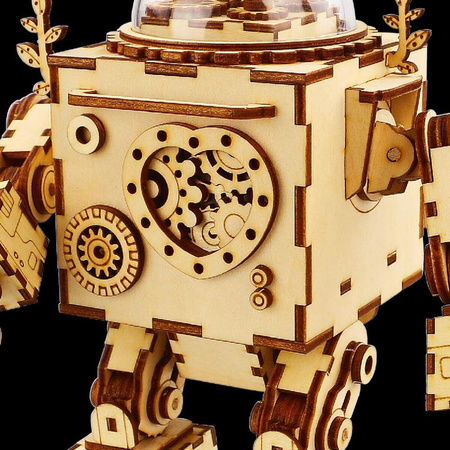 ROBOTIME Drewniane Puzzle 3D - Pozytywka LED Steampunk Robot