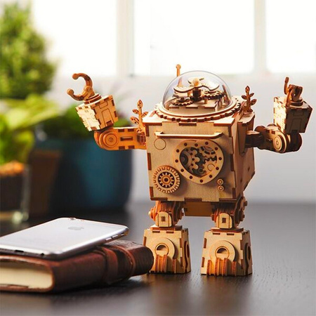 ROBOTIME Drewniane Puzzle 3D - Pozytywka LED Steampunk Robot