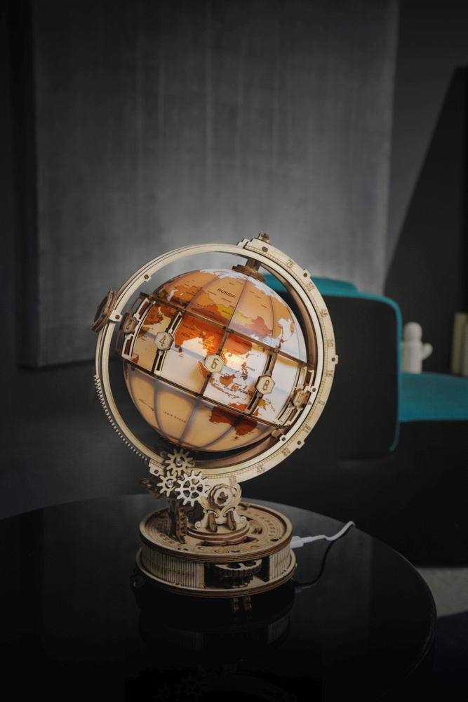 ROBOTIME Drewniane Świecący Globus | Mechaniczne Modele