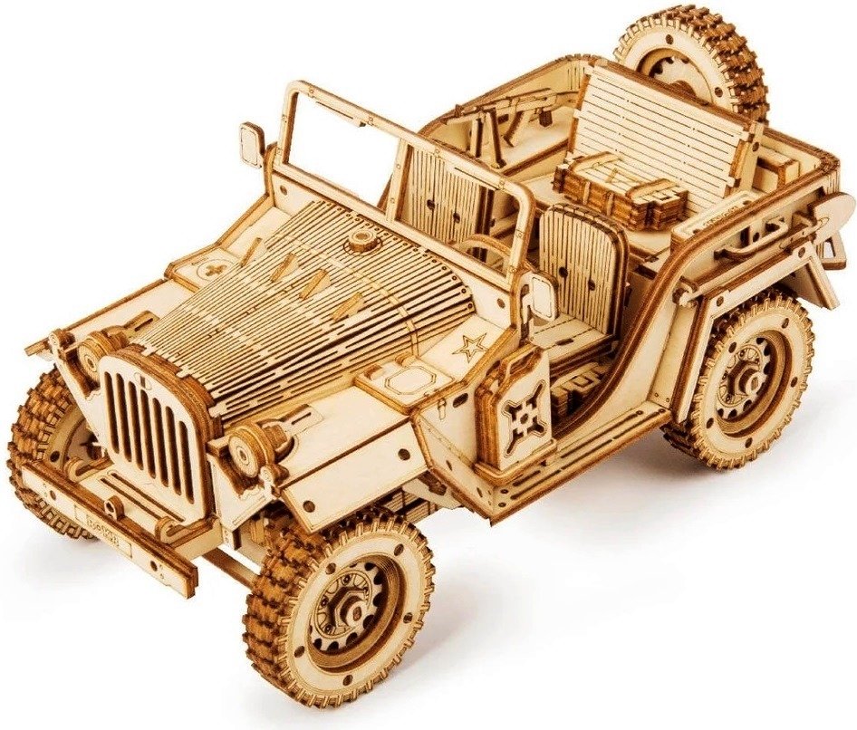 ROBOTIME Drewniany Model Puzzle 3D Jeep Wojskowy Puzzle 3D