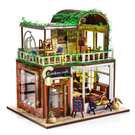 HONGDA Składany Drewniany Model Puzzle 3D DIY Tęczowa Kawiarnia