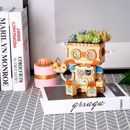 ROBOTIME Drewniane Puzzle 3D - Doniczka Robot