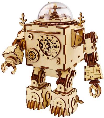 ROBOTIME Drewniany Model Pozytywka Steampunk Robot